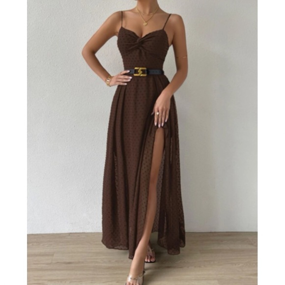 Luxe Swiss dot front tie backless wrap cami maxi dress - Picture 13 of 16